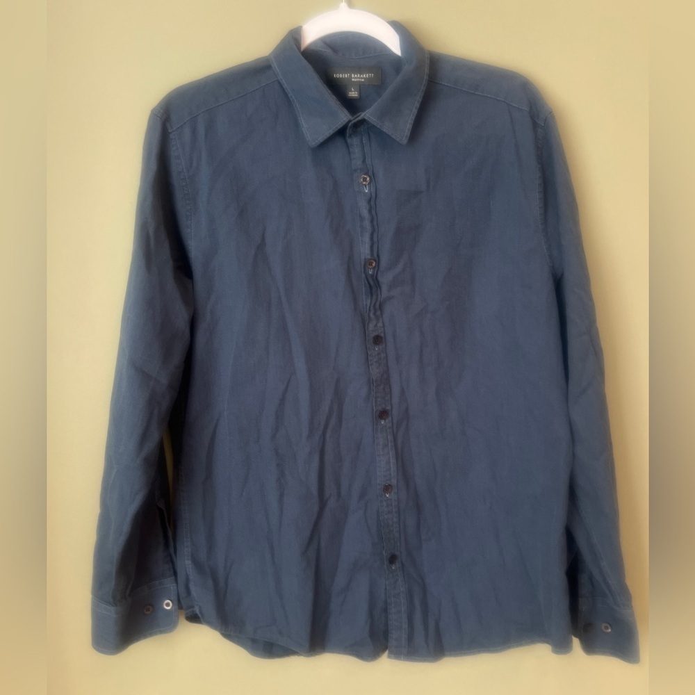 Robert Barakett blue long sleeve button down 100% cotton shirt men’s L